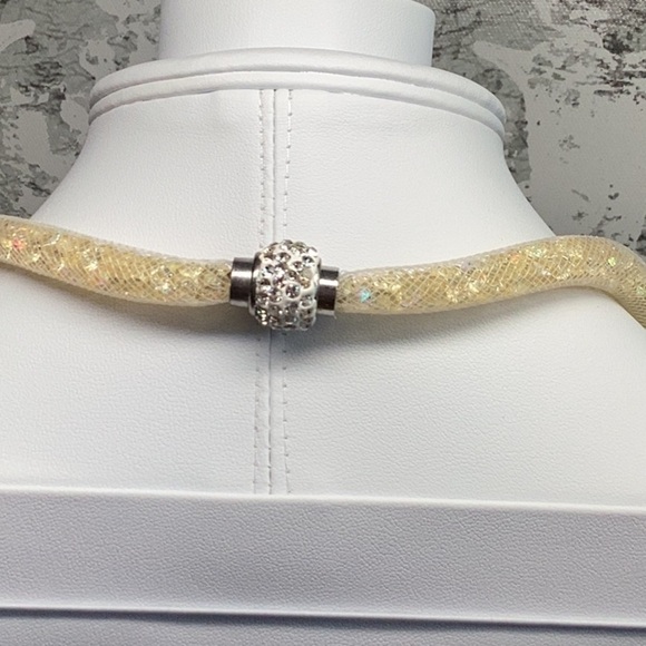 Rhinestone and Crystal AB Yellow Silver and White Necklace Bracelet Earrings Set - Picture 5 of 8